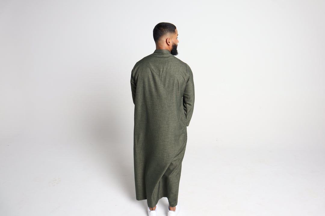 Long Sleeve Thobe - Olive Green