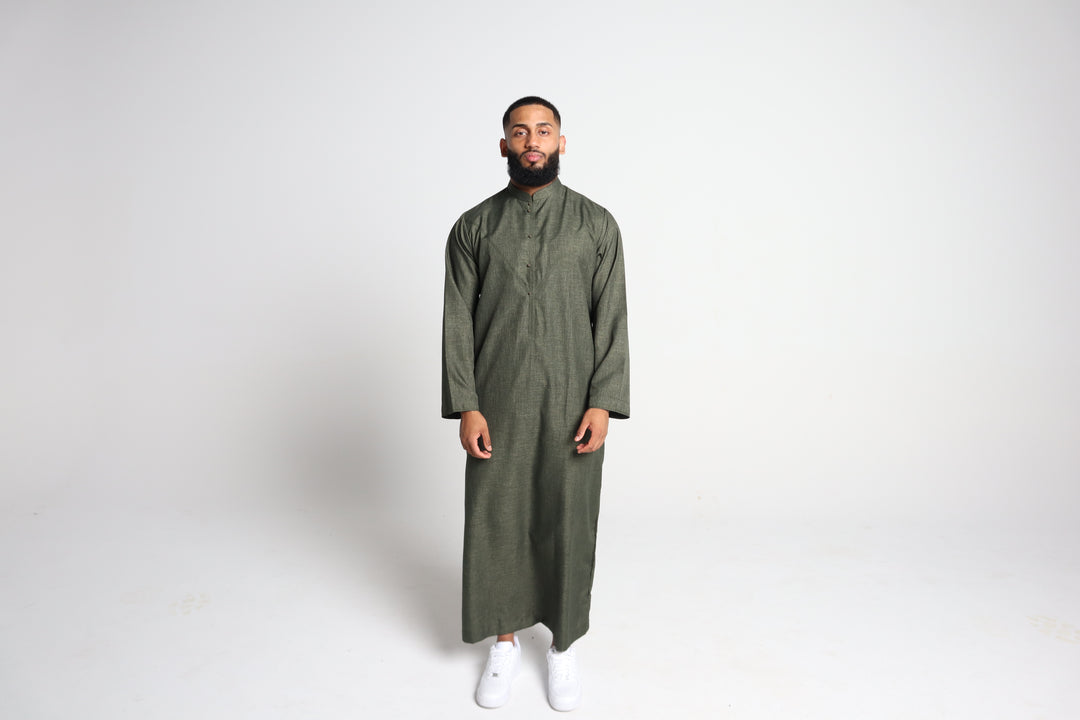 Long Sleeve Thobe - Olive Green