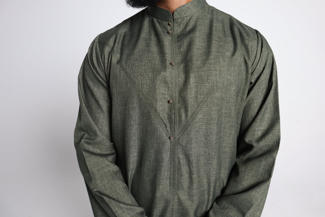 Long Sleeve Thobe - Olive Green