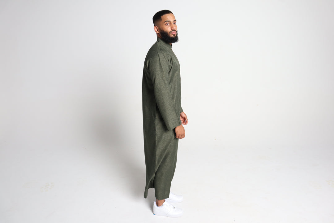 Long Sleeve Thobe - Olive Green